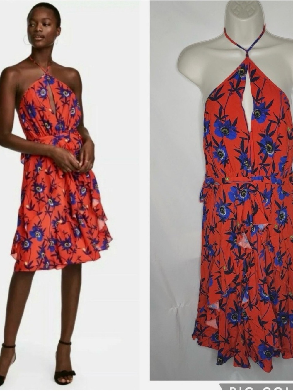 Halter Floral Sundress - Red with Blue Floral. H&M